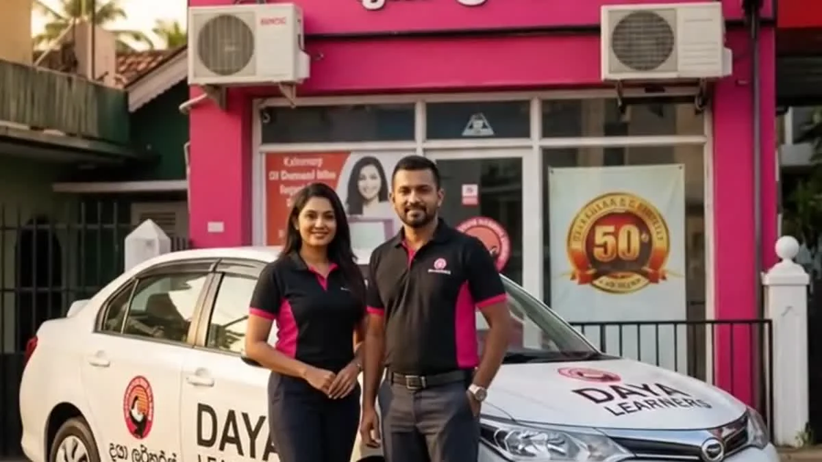 Daya Learners representatives with a branded learner car in Colombo