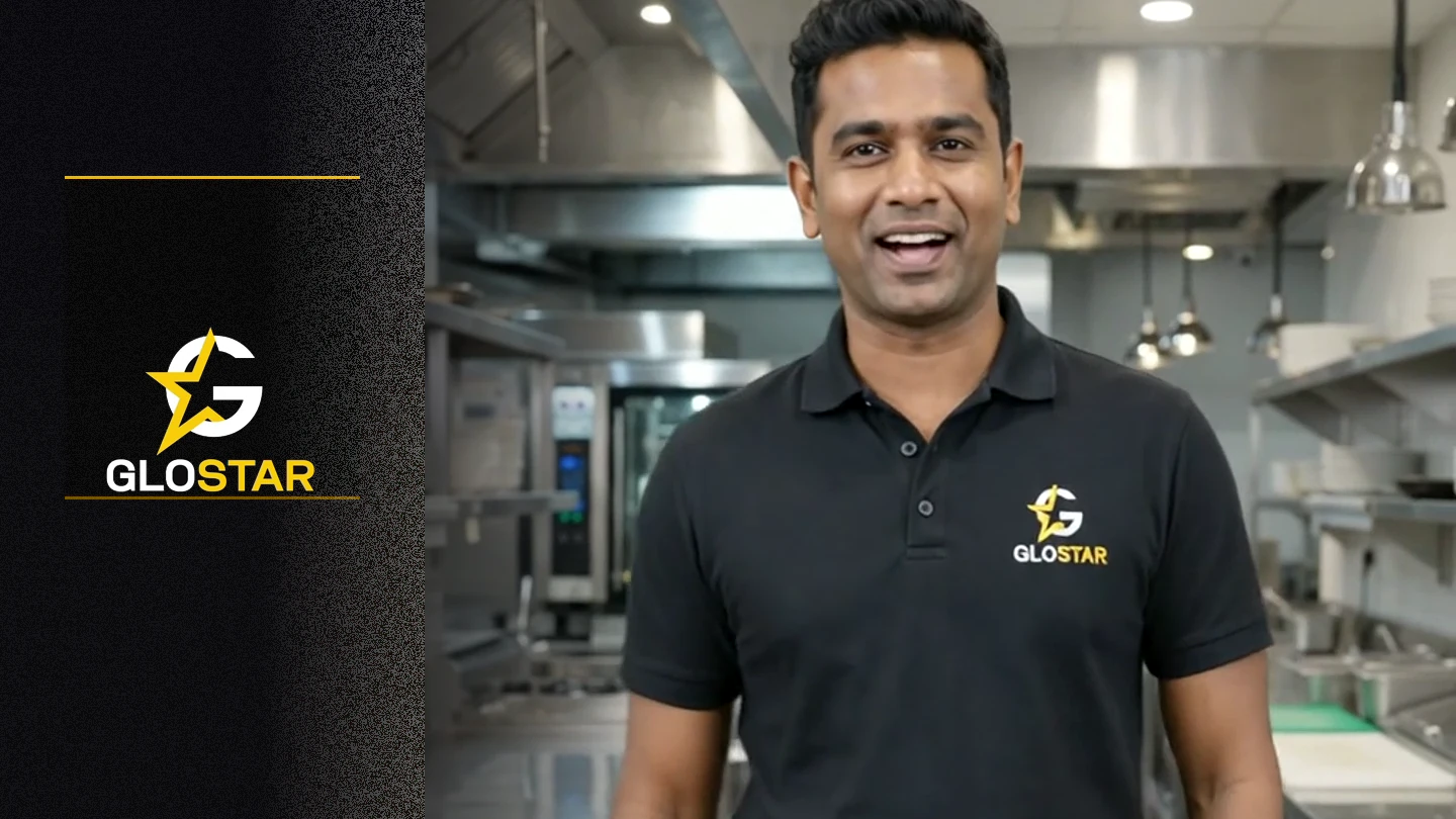 GLO STAR Engineering presenter with commercial kitchen equipment