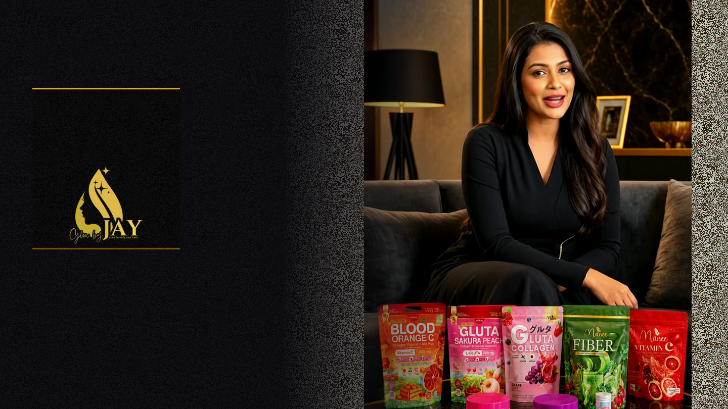 Glow by Jay presenter with the beauty product range