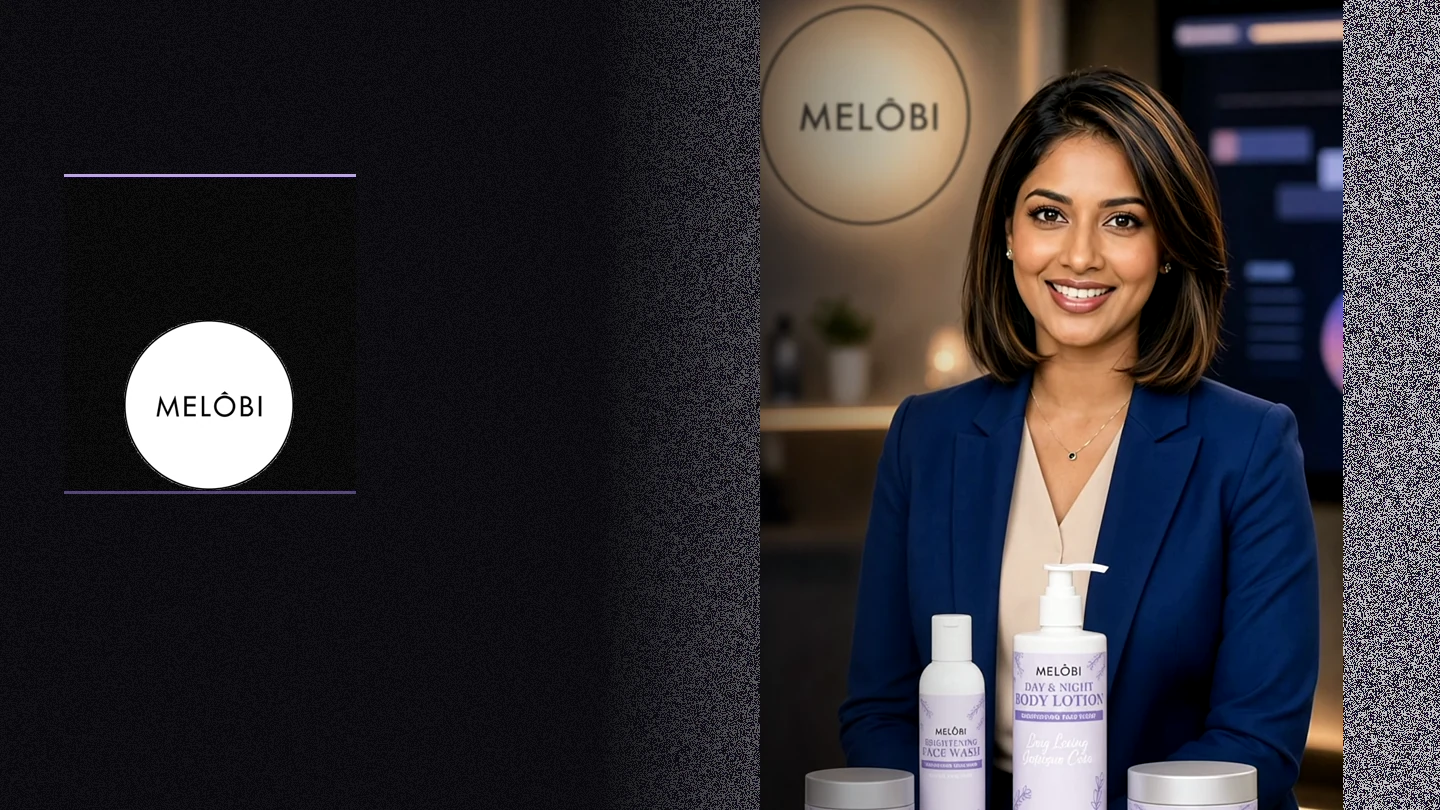 MELOBI presenter with luxury skincare products